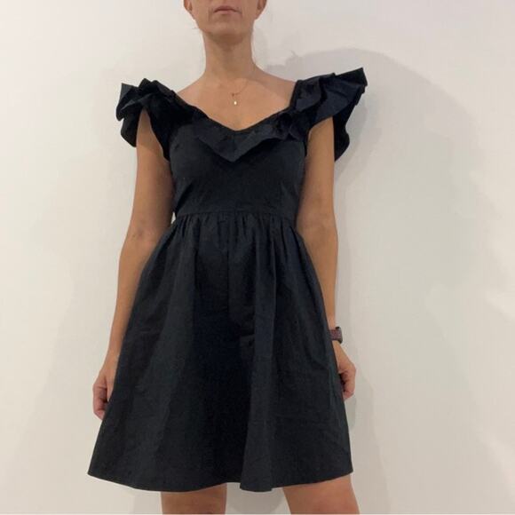 HILL HOUSE The Ana Nap Dress Mini V-Neck Poplin Black Size Small Elegant - Picture 1 of 10